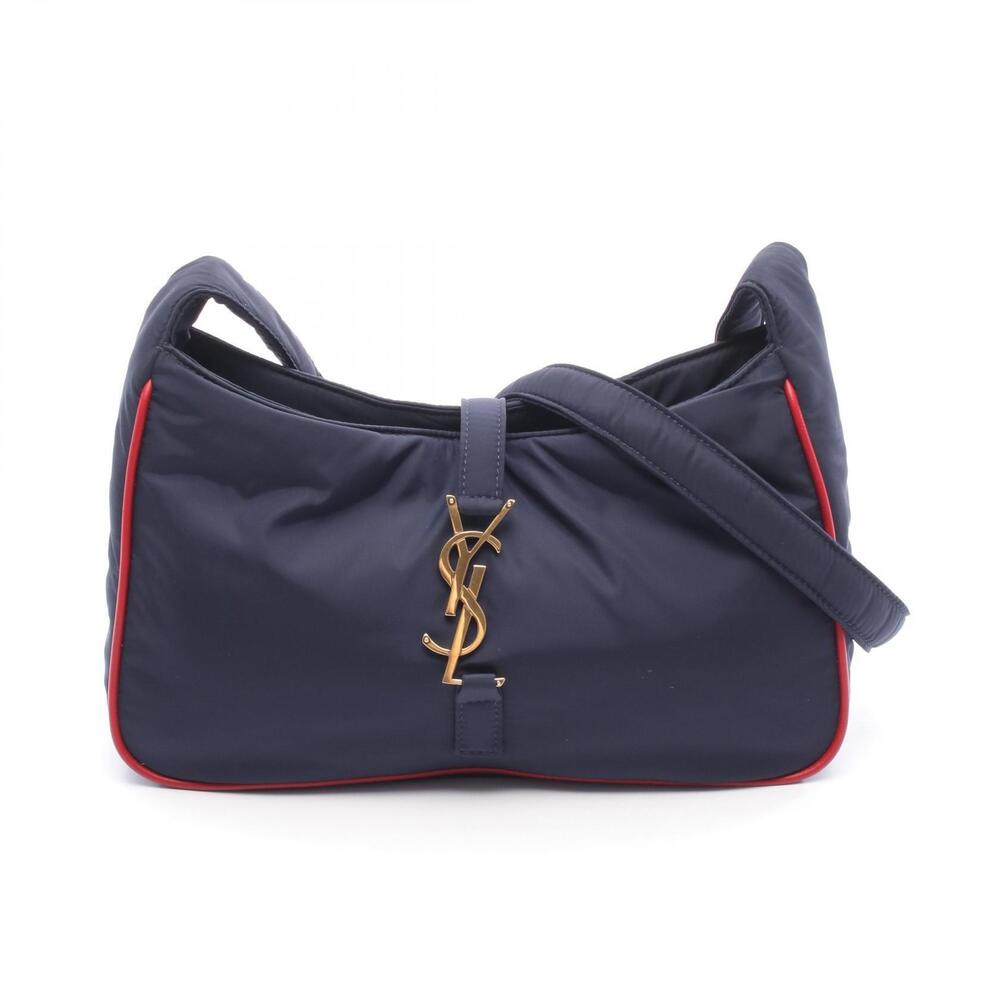 Saint Laurent Paris Le Sancassette Shoulder Bag Leather Navy Blue Red